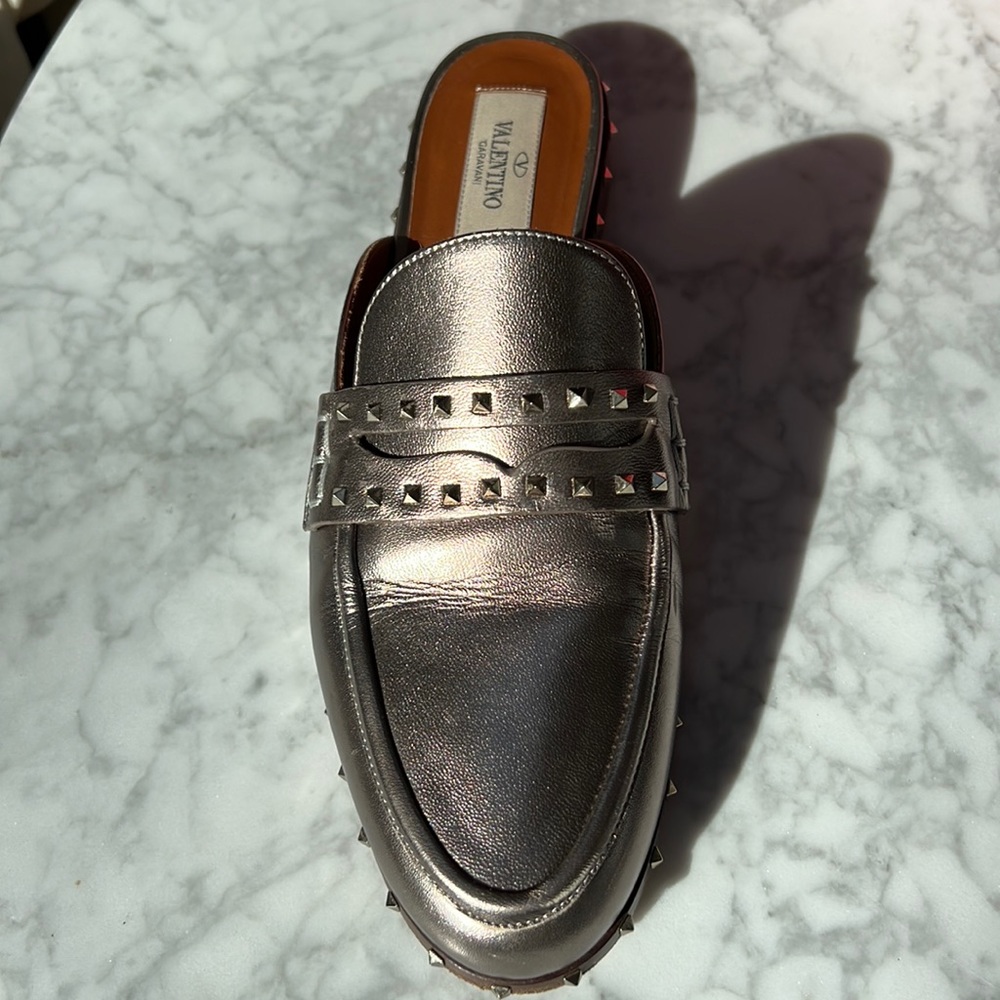 Valentino Platinum Studded Mule.  37.5